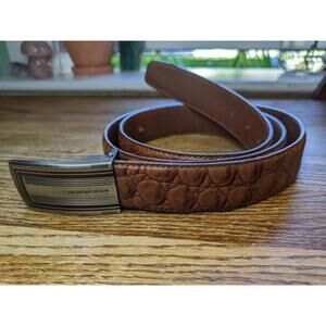 Vintage Burberry Italy Brown Crocodile Pattern Leather Brushed Steel Belt 46"